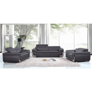 Ensemble Canapé 3 places et 2 places et fauteuil 1 place en cuir italien buffle ITALINA, noir avec surpiqure blanche