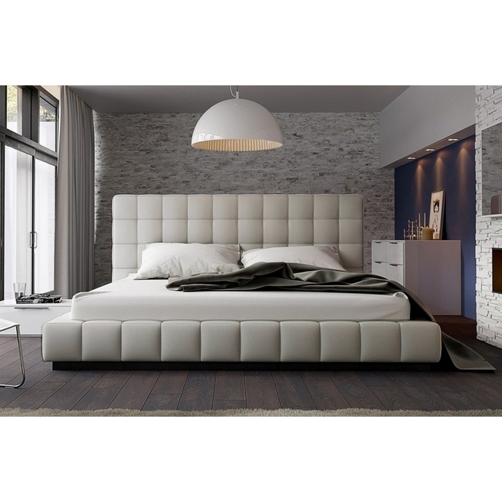 Lit design en cuir italien de luxe SILVER, gris clair, 180x200