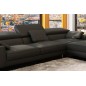 Canapé d'angle en cuir luxe italien 5 places, SUEDE, noir, angle droit (vu de face)