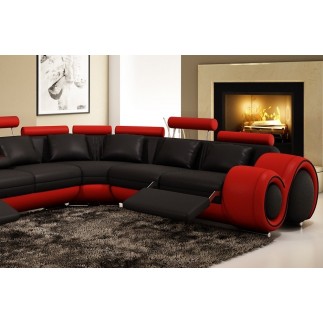 Canapé d'angle en cuir italien : 5/6 places PETIT EXCELIA, noir et rouge, angle droit