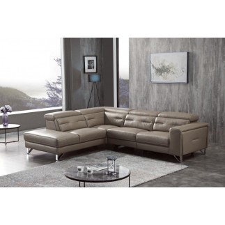 Canapé d'angle avec un relax électrique en cuir de buffle italien de luxe 6 places REVOLAX moka, angle gauche, AVEC POUF