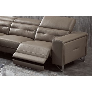 Canapé d'angle avec un relax électrique en cuir de buffle italien de luxe 6 places REVOLAX moka, angle gauche, AVEC POUF