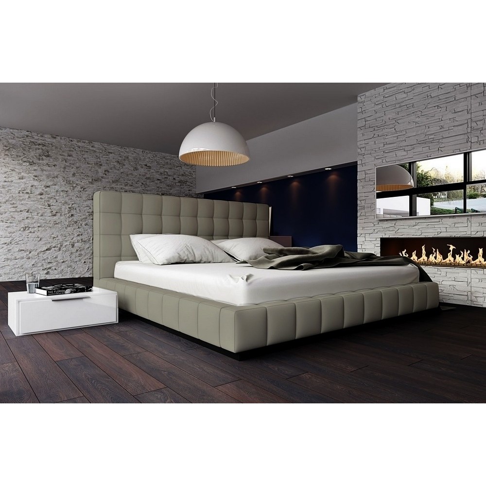 Lit design en cuir italien de luxe SILVER, gris clair, 180x200