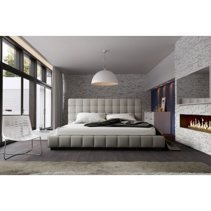 Lit design en cuir italien de luxe SILVER, gris clair, 180x200
