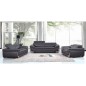 Ensemble Canapé 3 places et 2 places et fauteuil 1 place en cuir italien buffle ITALINA, noir avec surpiqure blanche