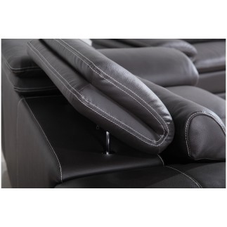 Ensemble Canapé 3 places et 2 places et fauteuil 1 place en cuir italien buffle ITALINA, noir avec surpiqure blanche