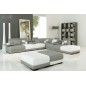 Canapé d'angle en cuir italien 7/8 places ELIXIR, gris clair et blanc, angle droit (vu de face), 1 pouf inclus, table offerte
