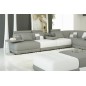 Canapé d'angle en cuir italien 7/8 places ELIXIR, gris clair et blanc, angle droit (vu de face), 1 pouf inclus, table offerte