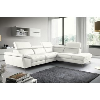 Canapé d'angle en 100% tout cuir épais de luxe italien, 5/6 places KASINI, blanc cassé, angle droit