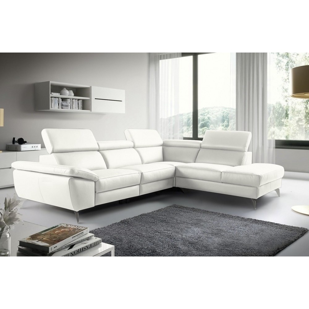 Canapé d'angle en 100% tout cuir épais de luxe italien, 5/6 places KASINI, blanc cassé, angle droit