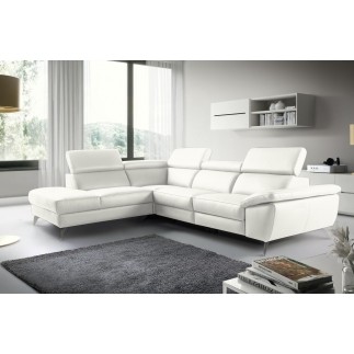 - Canapé d'angle en 100% tout cuir épais de luxe italien, 5/6 places KASINI, blanc cassé, angle gauche