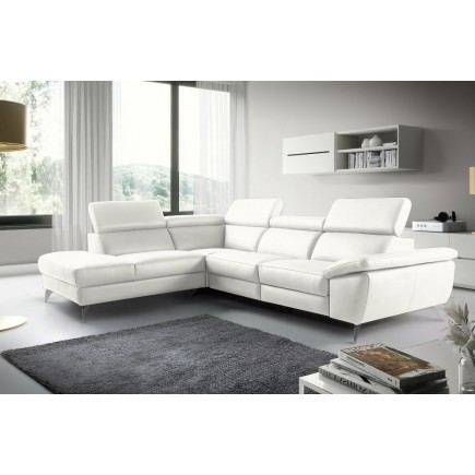- Canapé d'angle en 100% tout cuir épais de luxe italien, 5/6 places KASINI, blanc cassé, angle gauche