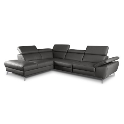 Canapé d'angle en 100% tout cuir épais de luxe italien, 5/6 places KASINI, anthracite, angle gauche