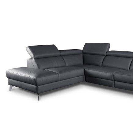 Canapé d'angle en 100% tout cuir épais de luxe italien, 5/6 places KASINI, anthracite, angle gauche
