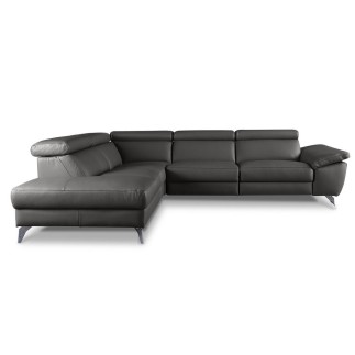 Canapé d'angle en 100% tout cuir épais de luxe italien, 5/6 places KASINI, anthracite, angle gauche