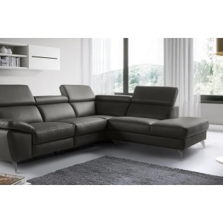 Canapé d'angle en 100% tout cuir épais de luxe italien, 5/6 places KASINI, anthracite, angle droit