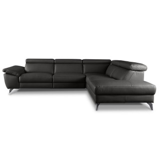 Canapé d'angle en 100% tout cuir épais de luxe italien, 5/6 places KASINI, noir, angle droit
