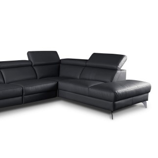 Canapé d'angle en 100% tout cuir épais de luxe italien, 5/6 places KASINI, noir, angle droit