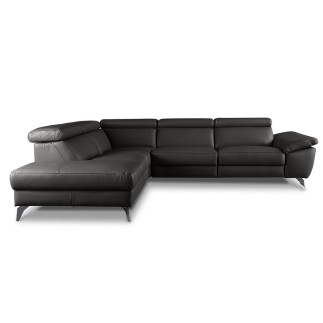 Canapé d'angle en 100% tout cuir épais de luxe italien, 5/6 places KASINI, noir, angle gauche