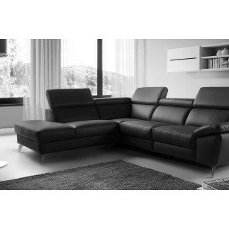 Canapé d'angle en 100% tout cuir épais de luxe italien, 5/6 places KASINI, noir, angle gauche