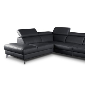 Canapé d'angle en 100% tout cuir épais de luxe italien, 5/6 places KASINI, noir, angle gauche