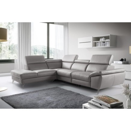 Canapé d'angle en 100% tout cuir épais de luxe italien, 5/6 places KASINI, gris, angle gauche