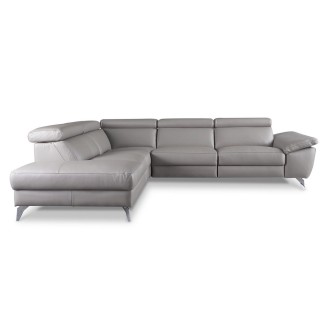 Canapé d'angle en 100% tout cuir épais de luxe italien, 5/6 places KASINI, gris, angle gauche