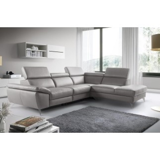 Canapé d'angle en 100% tout cuir épais de luxe italien, 5/6 places KASINI, gris, angle droit