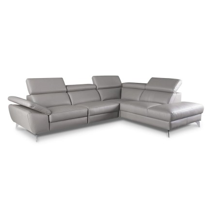 Canapé d'angle en 100% tout cuir épais de luxe italien, 5/6 places KASINI, gris, angle droit