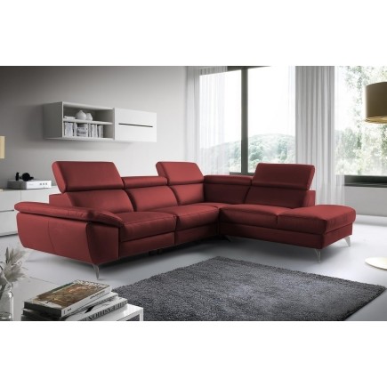 Canapé d'angle en 100% tout cuir épais de luxe italien, 5/6 places KASINI, rouge bordeaux, angle droit
