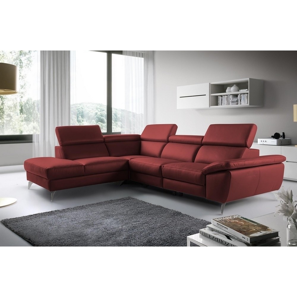 Canapé d'angle en 100% tout cuir épais de luxe italien, 5/6 places KASINI, rouge bordeaux, angle gauche