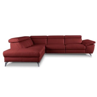 Canapé d'angle en 100% tout cuir épais de luxe italien, 5/6 places KASINI, rouge bordeaux, angle gauche