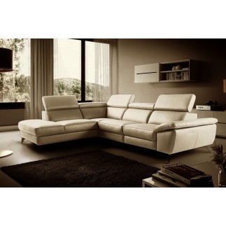Canapé d'angle en 100% tout cuir épais de luxe italien, 5/6 places KASINI, beige, angle gauche
