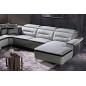 Canapé d'angle relax électrique en cuir buffle italien de luxe: COMBIRELAX, gris clair et noir, angle gauche, TABLE OFFERTE, 7/8