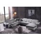 Canapé d'angle relax électrique en cuir buffle italien de luxe: COMBIRELAX, gris clair et noir, angle gauche, TABLE OFFERTE, 7/8