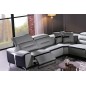Canapé d'angle relax électrique en cuir buffle italien de luxe: COMBIRELAX, gris clair et noir, angle gauche, TABLE OFFERTE, 7/8