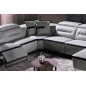 Canapé d'angle relax électrique en cuir buffle italien de luxe: COMBIRELAX, gris clair et noir, angle gauche, TABLE OFFERTE, 7/8