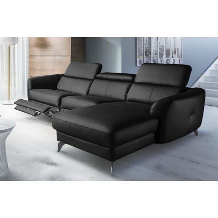 2eme PAIEMENT DE LA COMMANDE/ Canapé d'angle relax en cuir de luxe italien avec relax électrique, 5 places bertoni, noir, angle