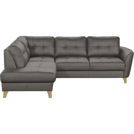 - Canapé d'angle convertible en cuir italien de luxe 5 places NORIA avec coffre, gris foncé, angle gauche