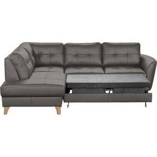 - Canapé d'angle convertible en cuir italien de luxe 5 places NORIA avec coffre, gris foncé, angle gauche