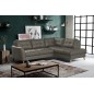 Canapé d'angle convertible en cuir italien de luxe 5 places NORIA avec coffre, gris foncé, angle droit
