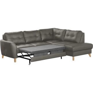Canapé d'angle convertible en cuir italien de luxe 5 places NORIA avec coffre, gris foncé, angle droit