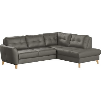 Canapé d'angle convertible en cuir italien de luxe 5 places NORIA avec coffre, gris foncé, angle droit