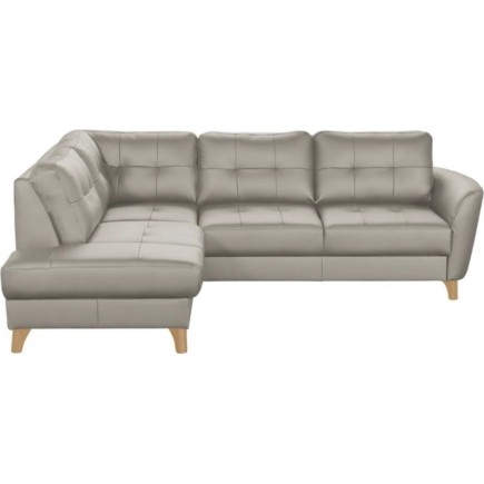 Canapé d'angle convertible en cuir italien de luxe 5 places NORIA avec coffre, gris clair, angle gauche