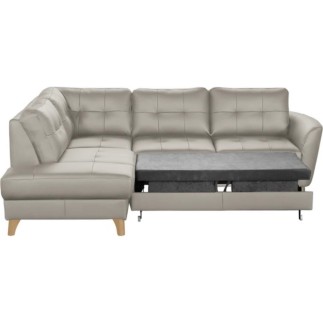 Canapé d'angle convertible en cuir italien de luxe 5 places NORIA avec coffre, gris clair, angle gauche
