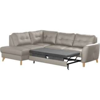 Canapé d'angle convertible en cuir italien de luxe 5 places NORIA avec coffre, gris clair, angle gauche