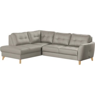 Canapé d'angle convertible en cuir italien de luxe 5 places NORIA avec coffre, gris clair, angle gauche
