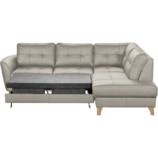 Canapé d'angle convertible en cuir italien de luxe 5 places NORIA avec coffre, gris clair, angle droit