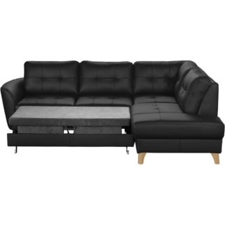 Canapé d'angle convertible en cuir italien de luxe 5 places NORIA avec coffre, noir, angle droit