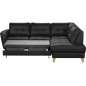 Canapé d'angle convertible en cuir italien de luxe 5 places NORIA avec coffre, noir, angle droit